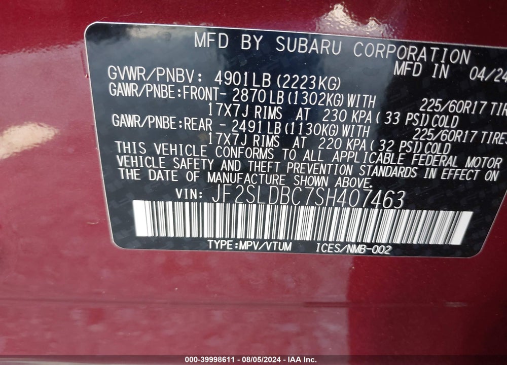 2025 SUBARU FORESTER PREMIUM VIN: JF2SLDBC7SH407463