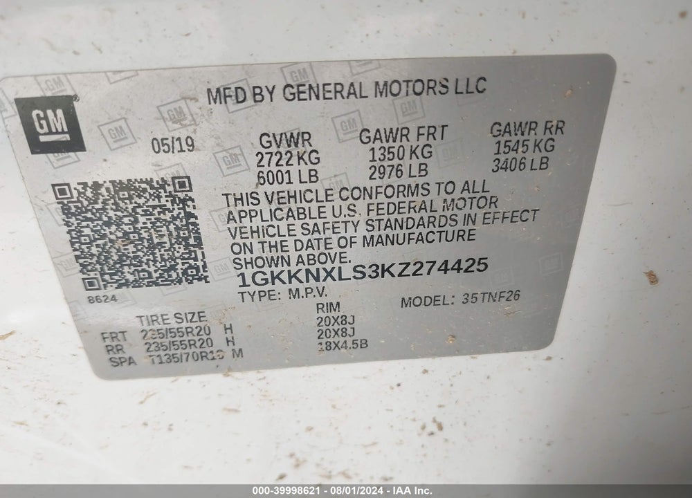2019 GMC ACADIA DENALI VIN: 1GKKNXLS3KZ274425