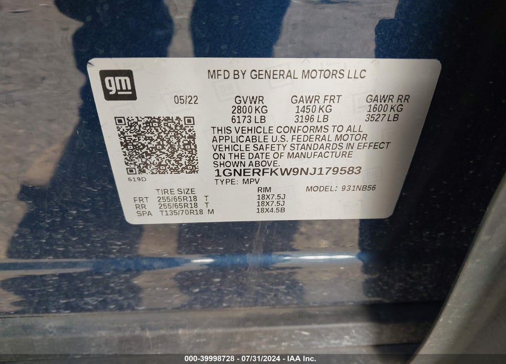 2022 CHEVROLET TRAVERSE FWD LS VIN: 1GNERFKW9NJ179583