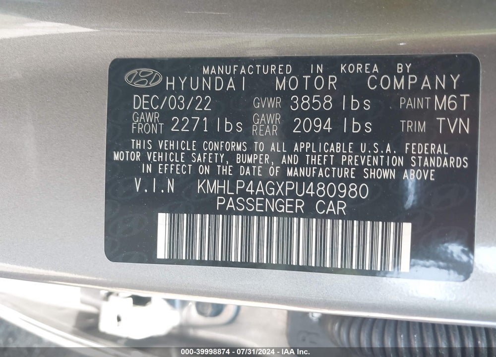 2023 HYUNDAI ELANTRA LIMITED VIN: KMHLP4AGXPU480980