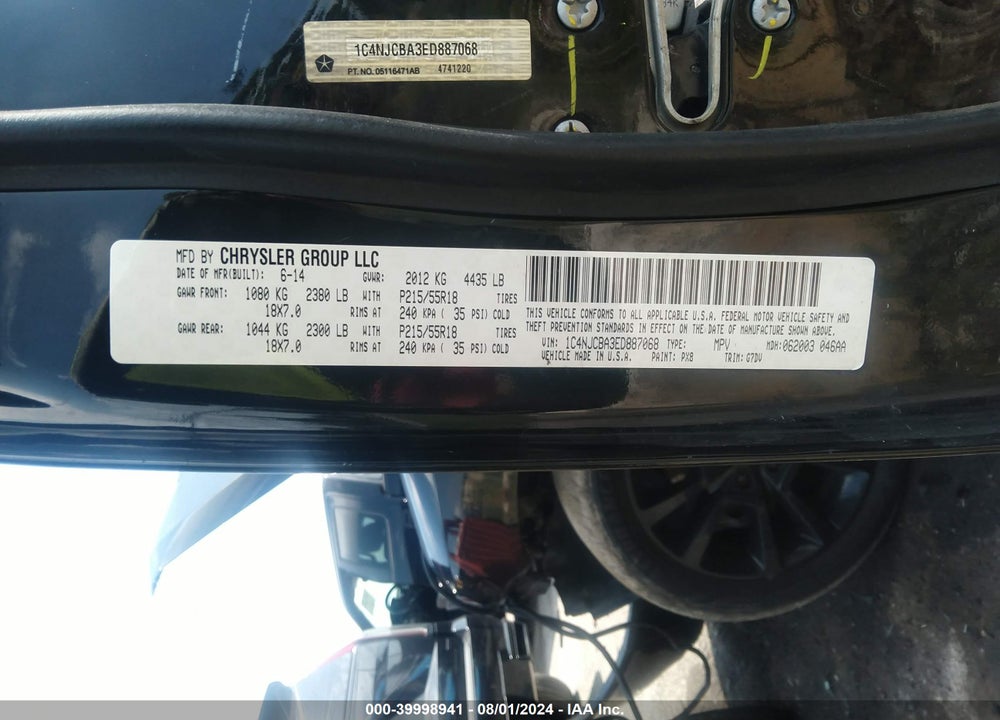2014 JEEP COMPASS ALTITUDE VIN: 1C4NJCBA3ED887068