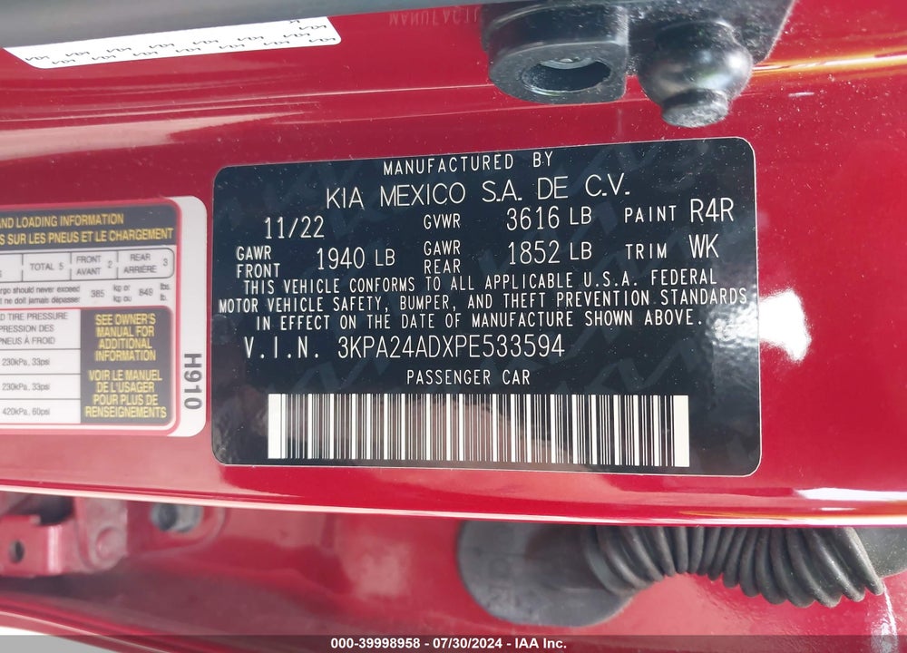 2023 KIA RIO S VIN: 3KPA24ADXPE533594