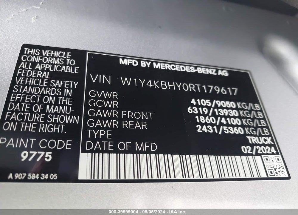 2024 MERCEDES-BENZ SPRINTER 2500 STANDARD ROOF 4-CYL DIESEL VIN: W1Y4KBHY0RT179617