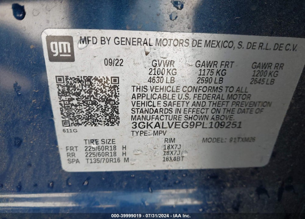 2023 GMC TERRAIN AWD SLT VIN: 3GKALVEG9PL109251