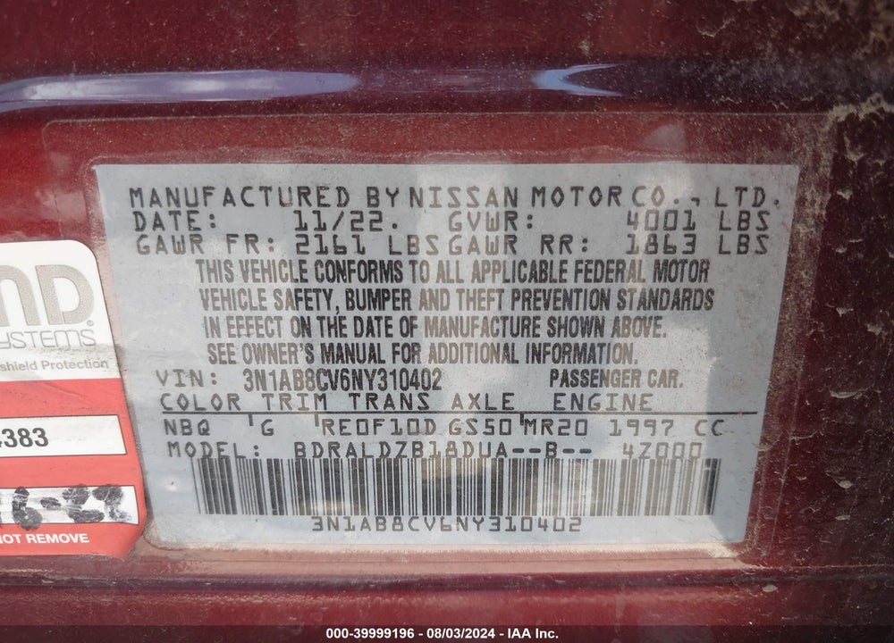 2022 NISSAN SENTRA SV XTRONIC CVT VIN: 3N1AB8CV6NY310402