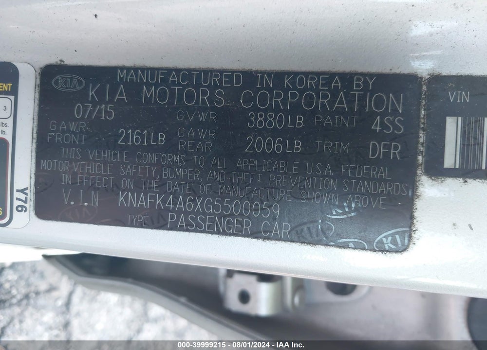 2016 KIA FORTE LX VIN: KNAFK4A6XG5500059