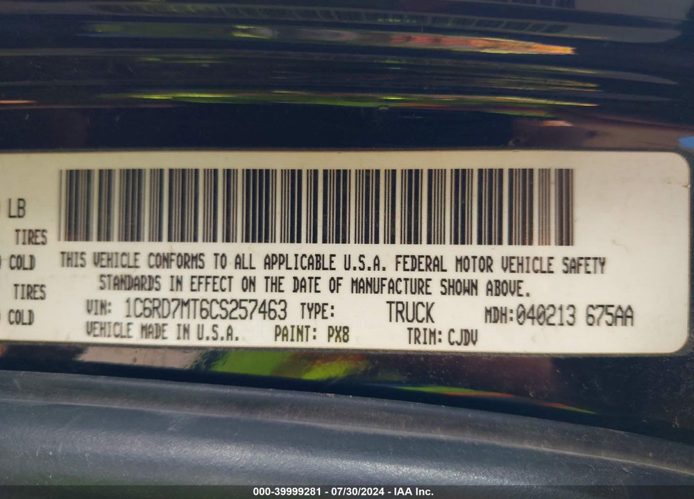 2012 RAM 1500 SPORT VIN: 1C6RD7MT6CS257463