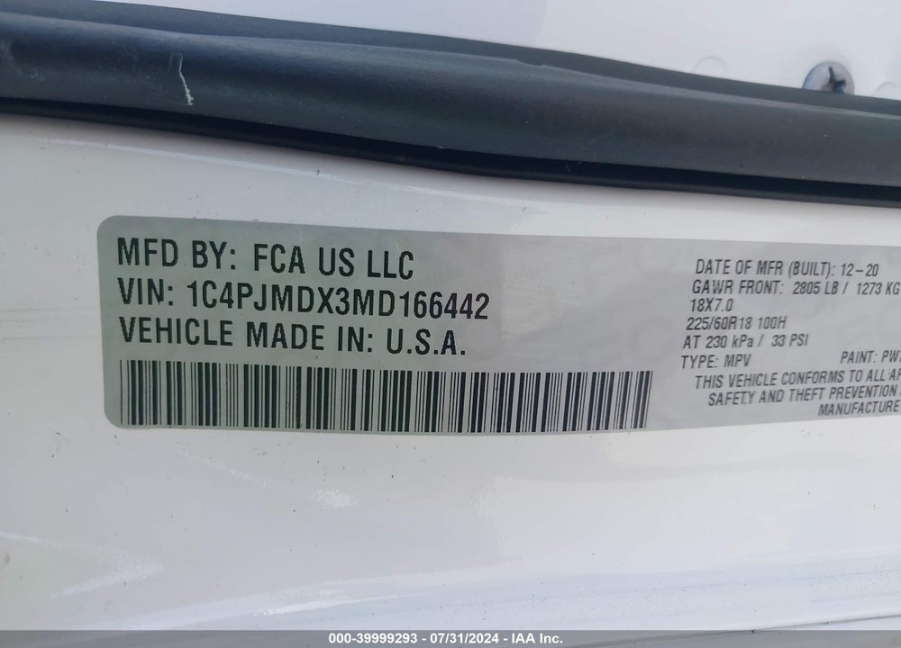 2021 JEEP CHEROKEE LIMITED 4X4 VIN: 1C4PJMDX3MD166442