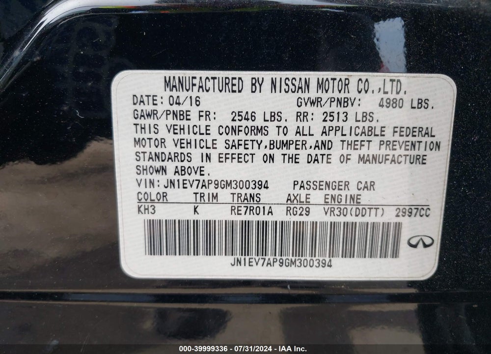 2016 INFINITI Q50 3.0T PREMIUM VIN: JN1EV7AP9GM300394