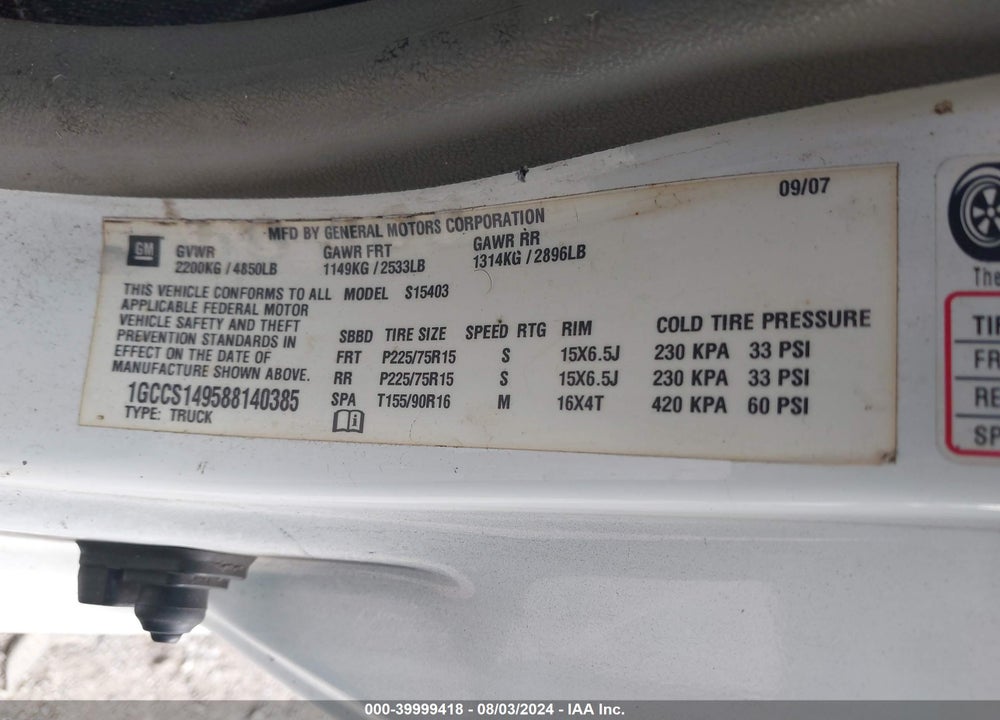 2008 CHEVROLET COLORADO LS VIN: 1GCCS149588140385
