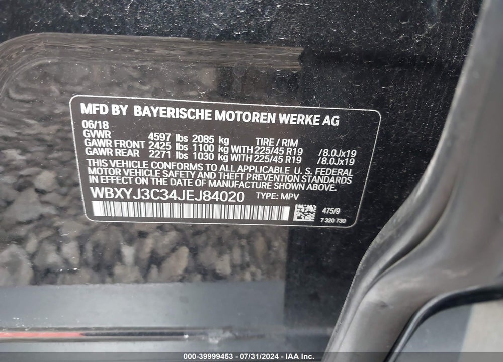 2018 BMW X2 SDRIVE28I VIN: WBXYJ3C34JEJ84020