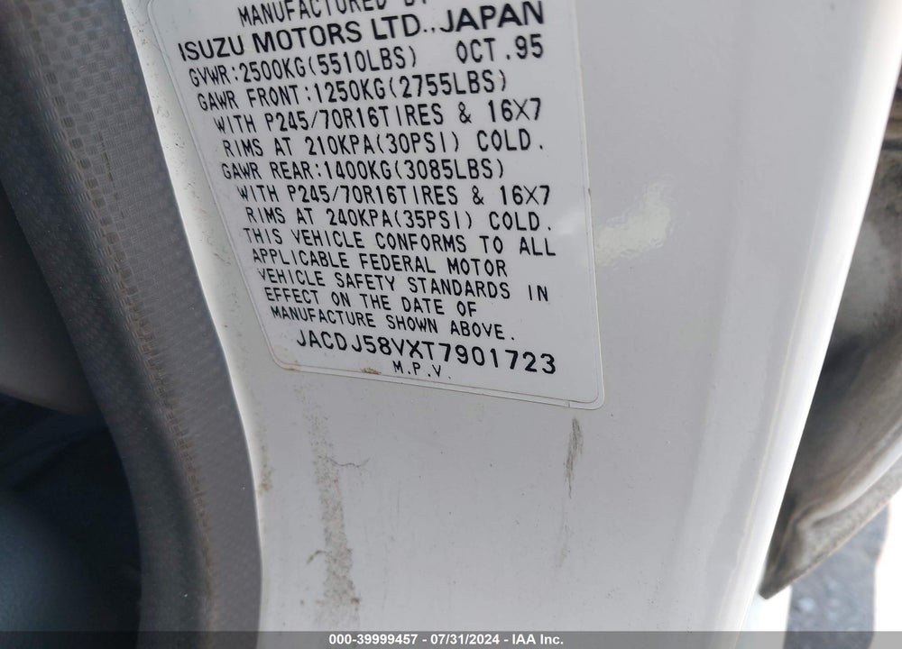 1996 ISUZU TROOPER S/SE/LS/LIMITED VIN: JACDJ58VXT7901723