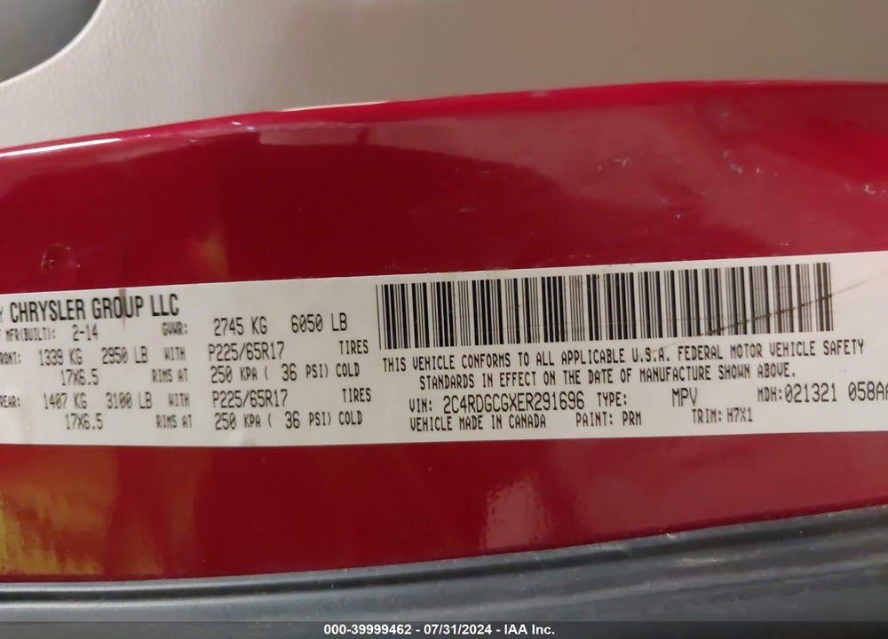 2014 DODGE GRAND CARAVAN SXT VIN: 2C4RDGCGXER291696