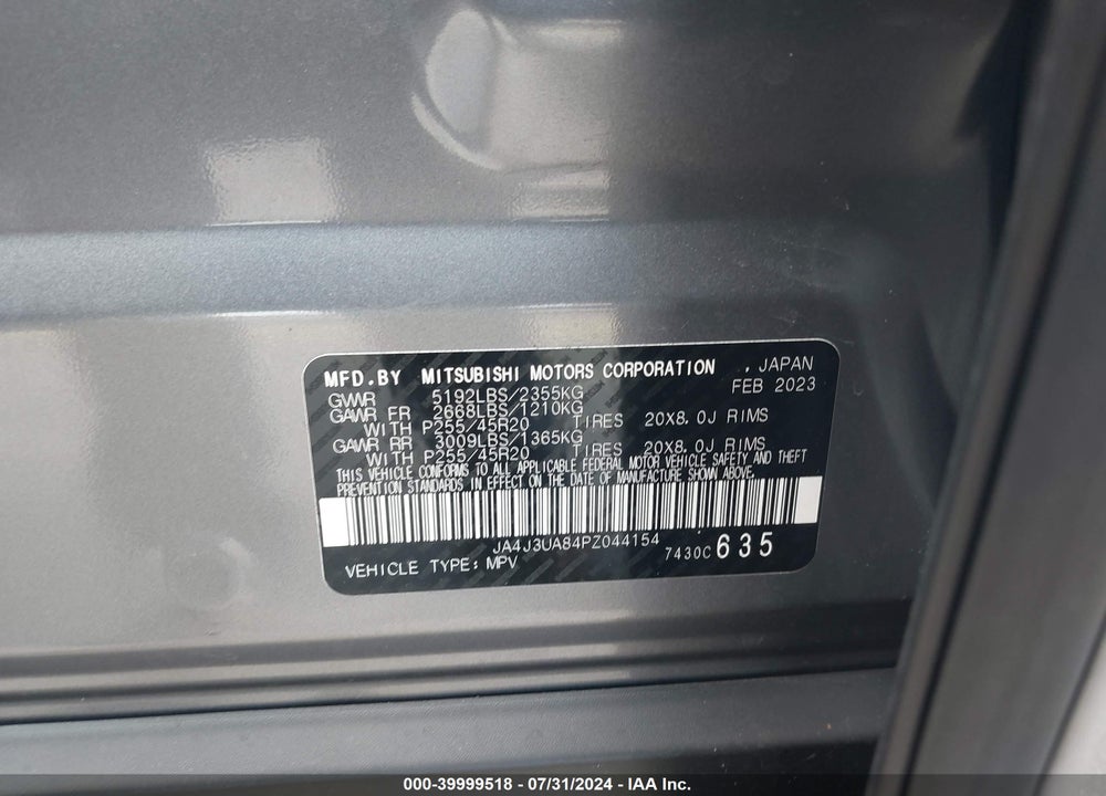 2023 MITSUBISHI OUTLANDER SE 2.5 2WD VIN: JA4J3UA84PZ044154