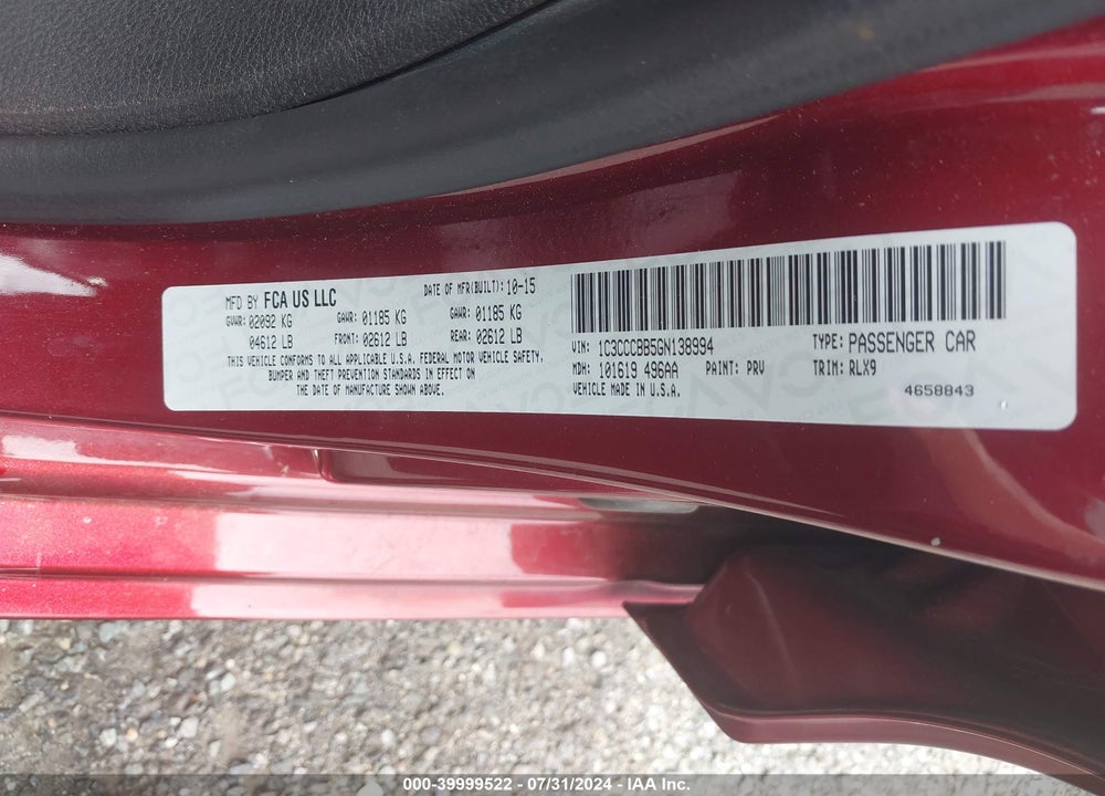 2016 CHRYSLER 200 S VIN: 1C3CCCBB5GN138994