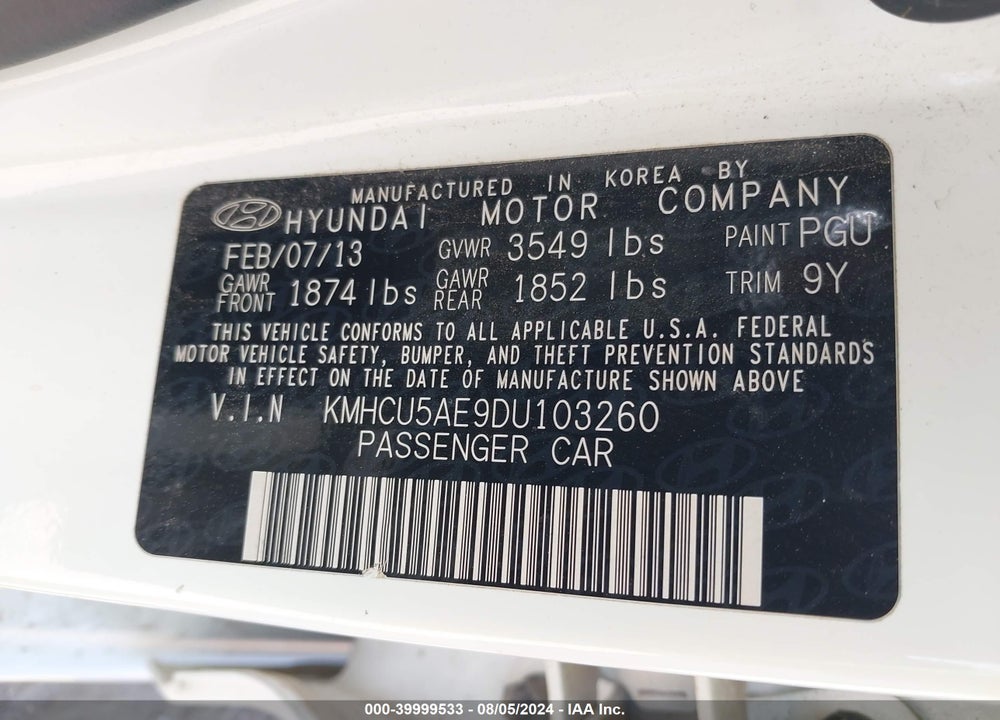 2013 HYUNDAI ACCENT SE VIN: KMHCU5AE9DU103260
