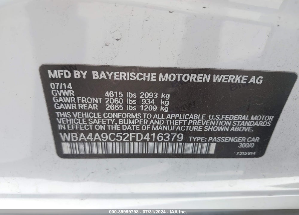 2015 BMW 428 GRAN COUPE VIN: WBA4A9C52FD416379
