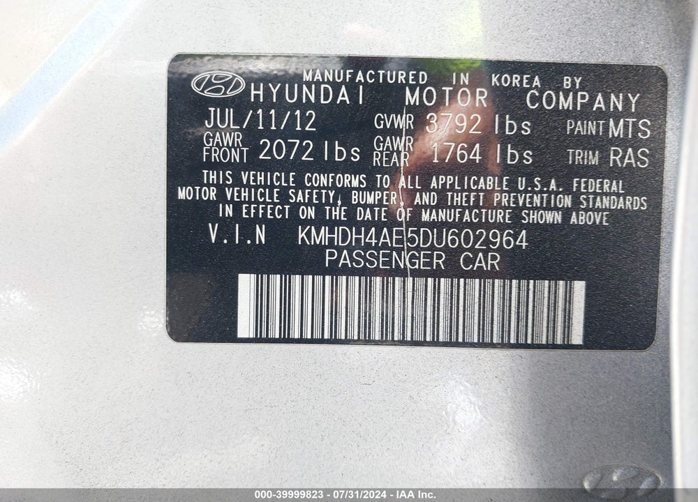 2013 HYUNDAI ELANTRA GLS VIN: KMHDH4AE5DU602964