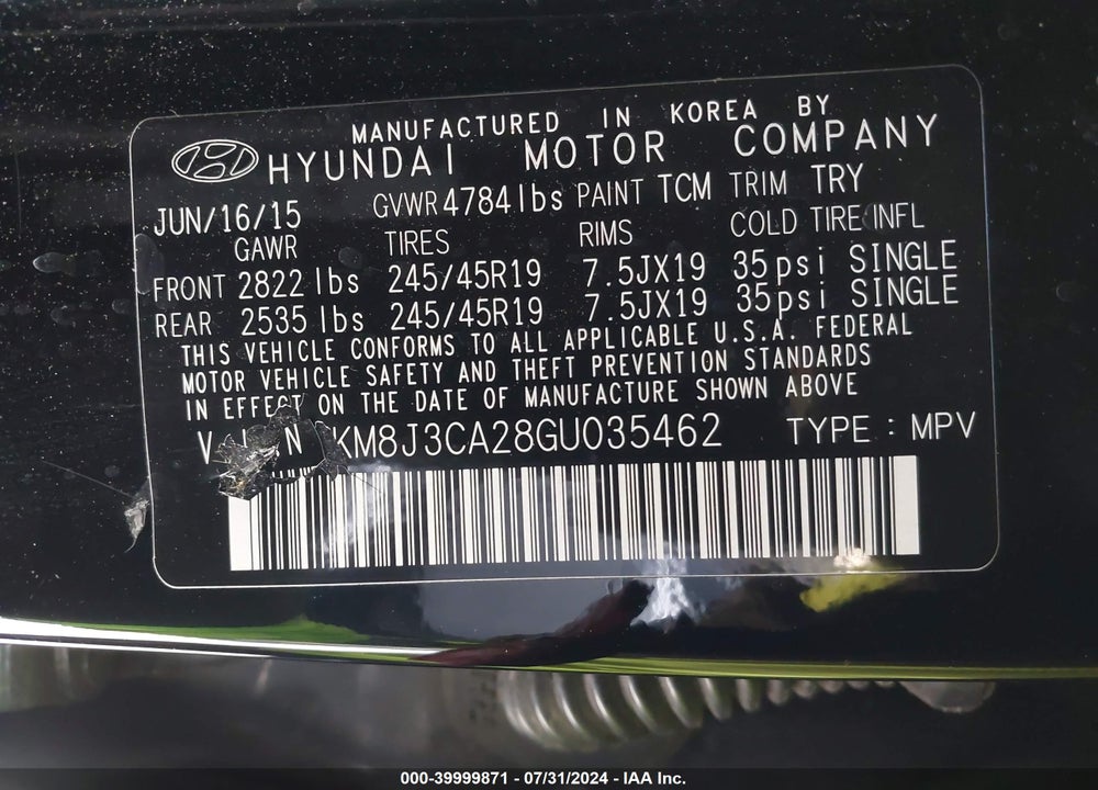 2016 HYUNDAI TUCSON LIMITED VIN: KM8J3CA28GU035462
