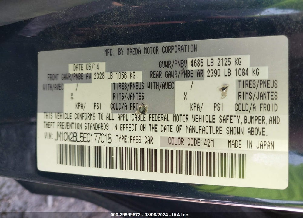 2014 MAZDA 5 SPORT VIN: JM1CW2BL5E0177018