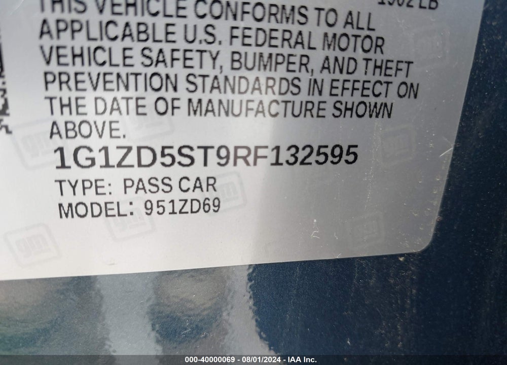 2024 CHEVROLET MALIBU VIN: 1G1ZD5ST9RF132595