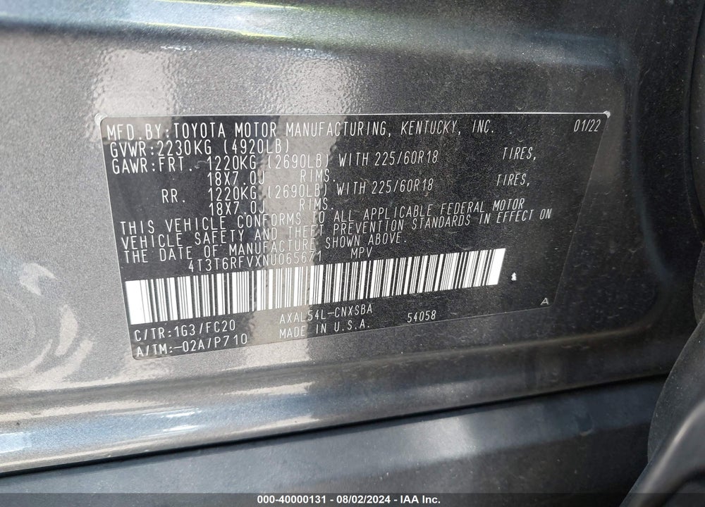 2022 TOYOTA RAV4 HYBRID SE VIN: 4T3T6RFVXNU065671