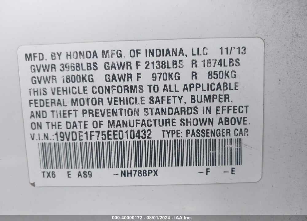 2014 ACURA ILX 2.0L VIN: 19VDE1F75EE010432