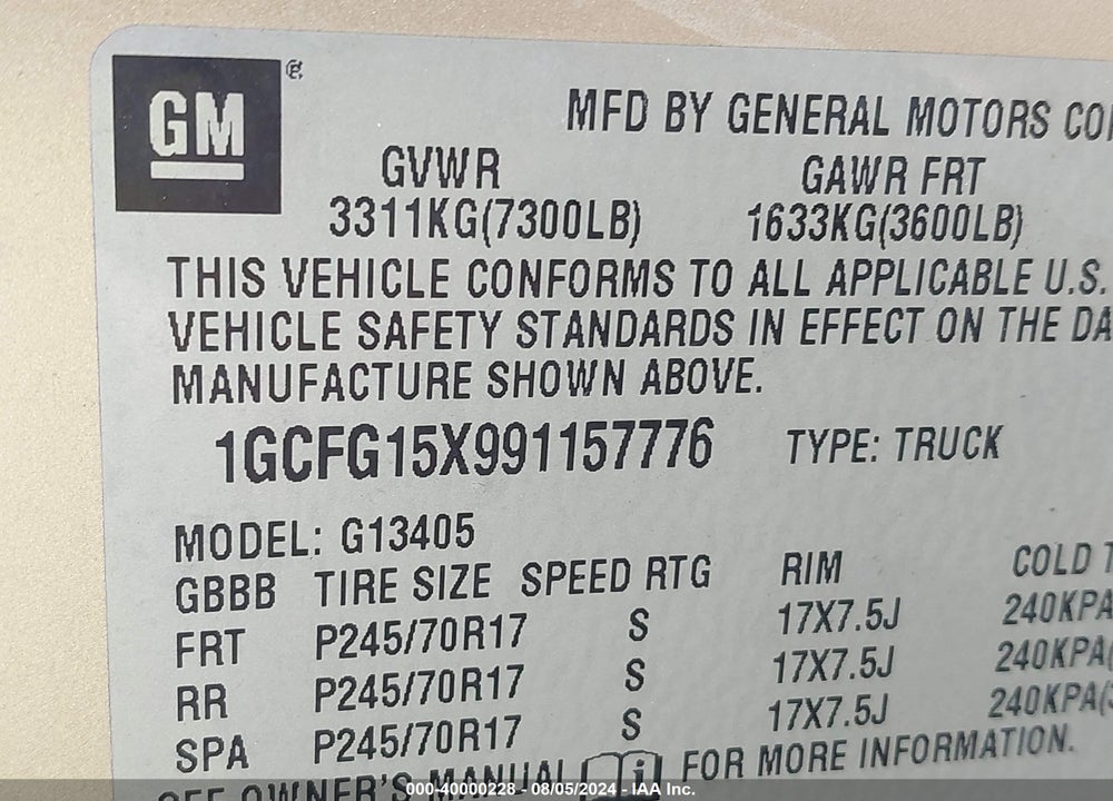 2009 CHEVROLET EXPRESS 1500 WORK VAN VIN: 1GCFG15X991157776