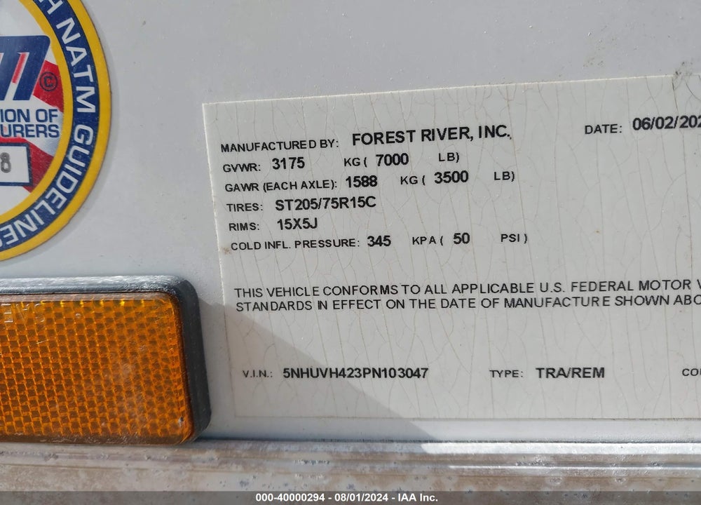 2023 FOREST RIVER CONT CARGO VIN: 5NHUVH423PN103047