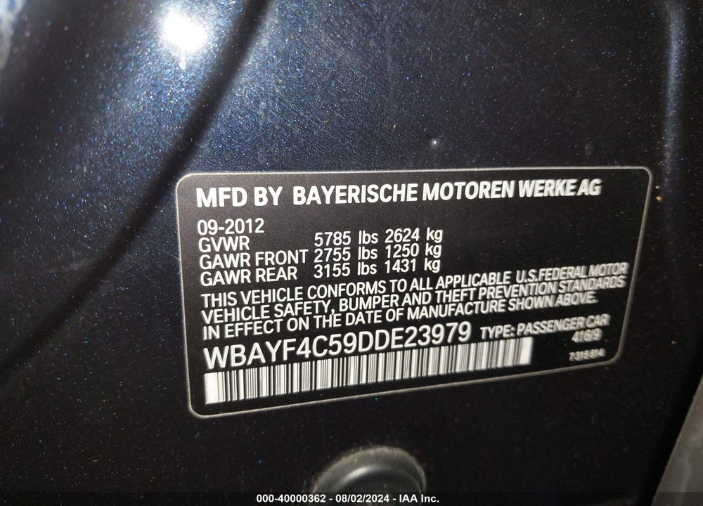 2013 BMW 740LI XDRIVE VIN: WBAYF4C59DDE23979
