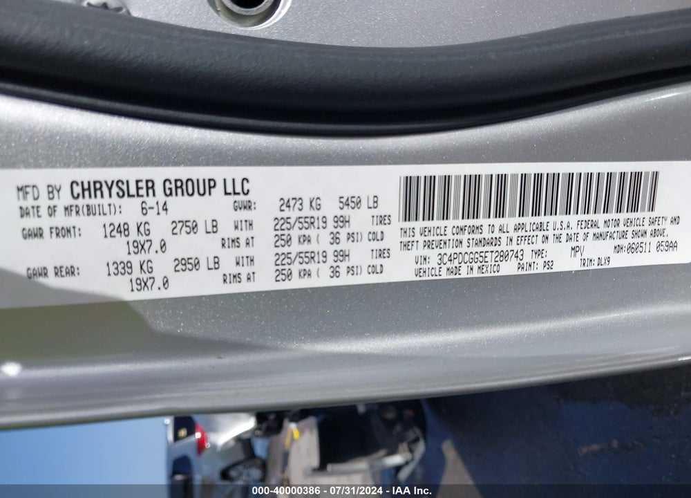 2014 DODGE JOURNEY CROSSROAD VIN: 3C4PDCGG5ET280743