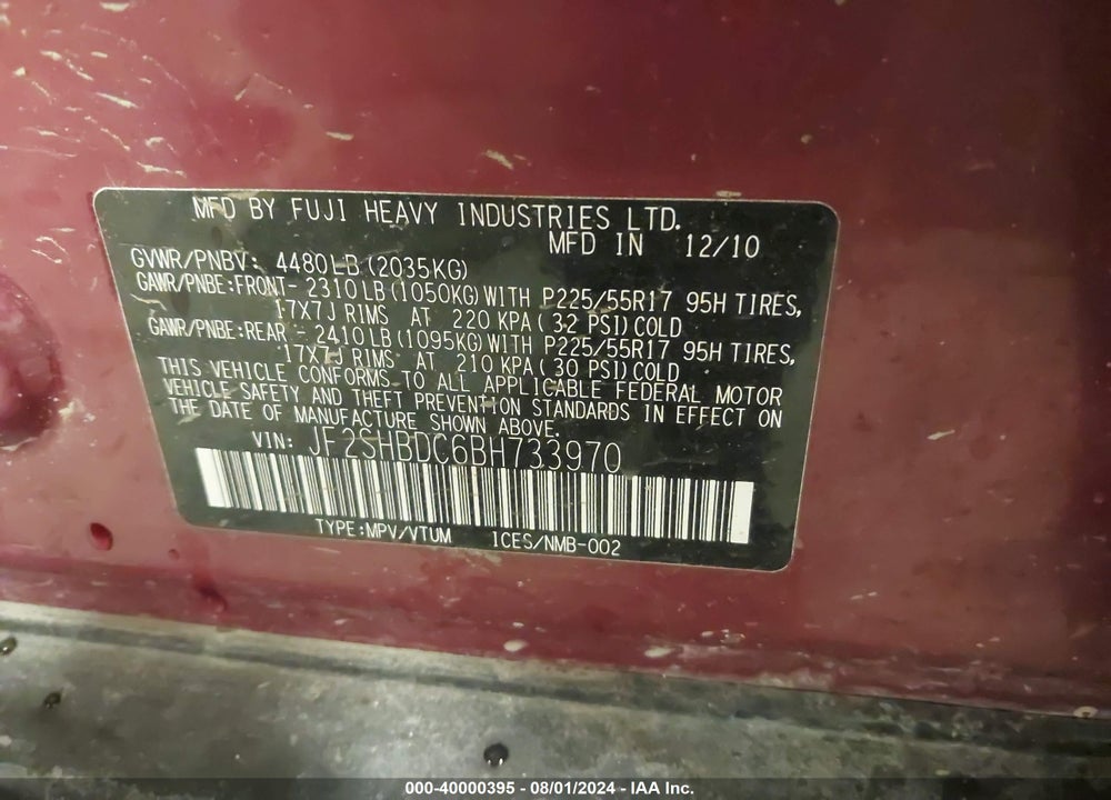 2011 SUBARU FORESTER 2.5X PREMIUM VIN: JF2SHBDC6BH733970