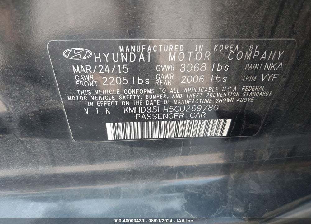 2016 HYUNDAI ELANTRA GT VIN: KMHD35LH5GU269780