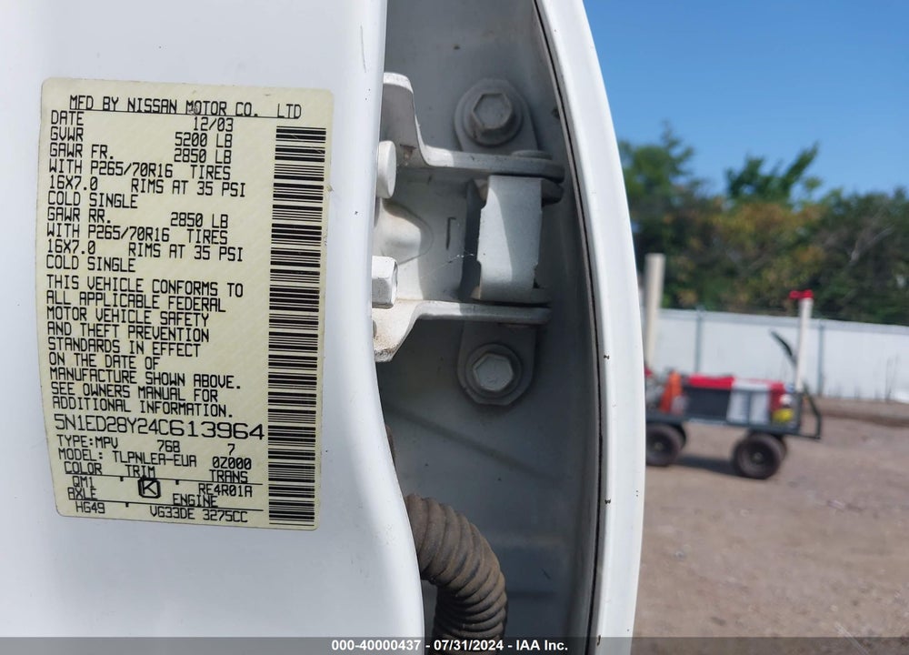 2004 NISSAN XTERRA XE VIN: 5N1ED28Y24C613964
