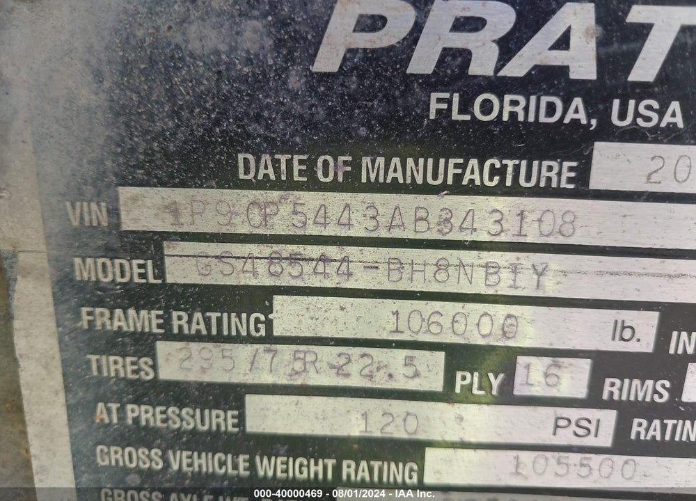 2010 PRATT INDUSTRIES INC --- VIN: 1P9CP5443AB343108