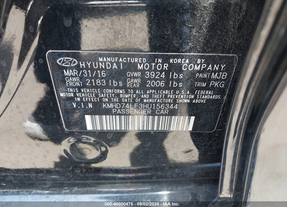 2017 HYUNDAI ELANTRA SE VIN: KMHD74LF3HU156344