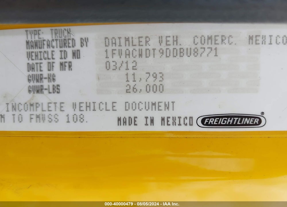 2013 FREIGHTLINER M2 106 MEDIUM DUTY VIN: 1FVACWDT9DDBU8771