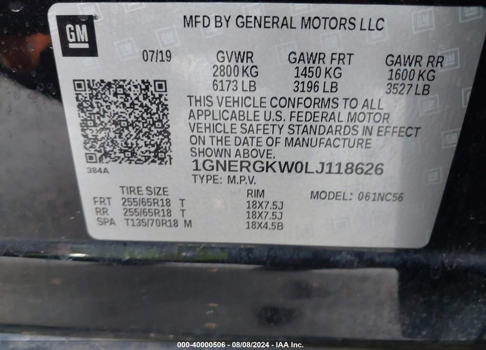 2020 CHEVROLET TRAVERSE FWD LT CLOTH VIN: 1GNERGKW0LJ118626