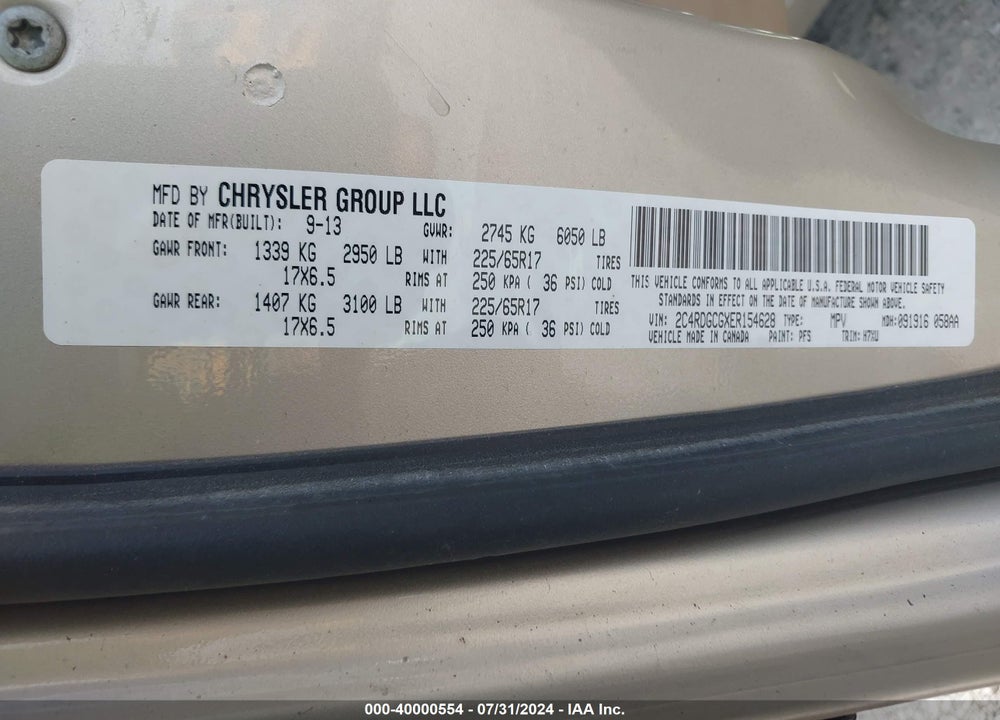 2014 DODGE GRAND CARAVAN SXT VIN: 2C4RDGCGXER154628