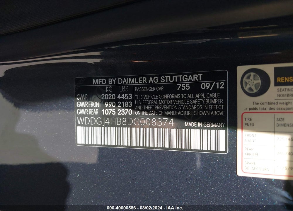 2013 MERCEDES-BENZ C 250 VIN: WDDGJ4HB8DG008374