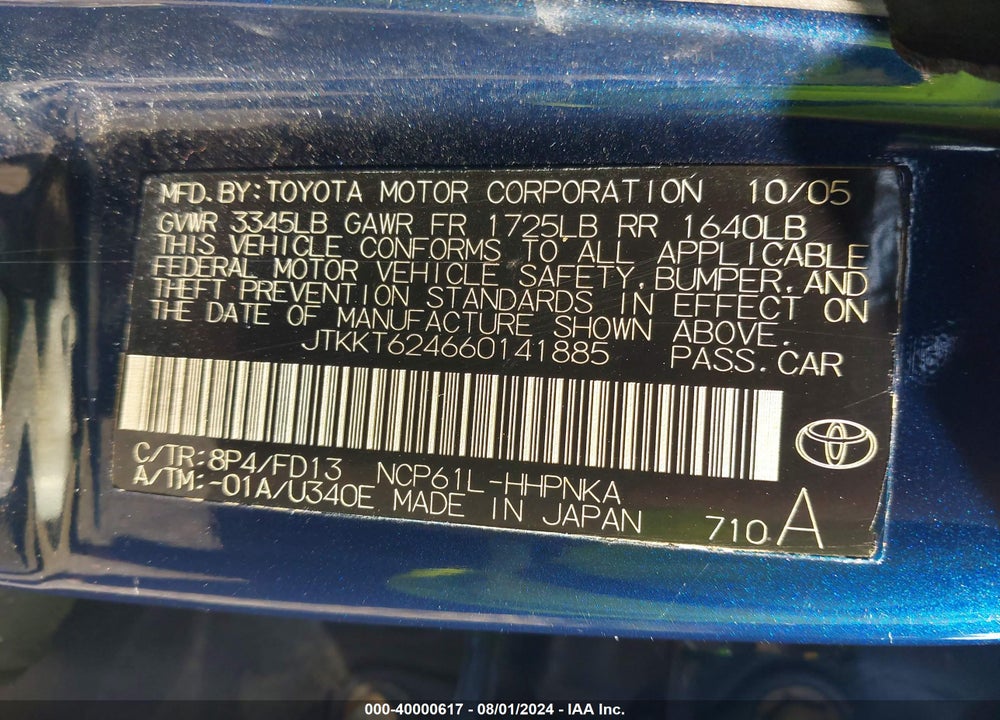 2006 SCION XA VIN: JTKKT624660141885
