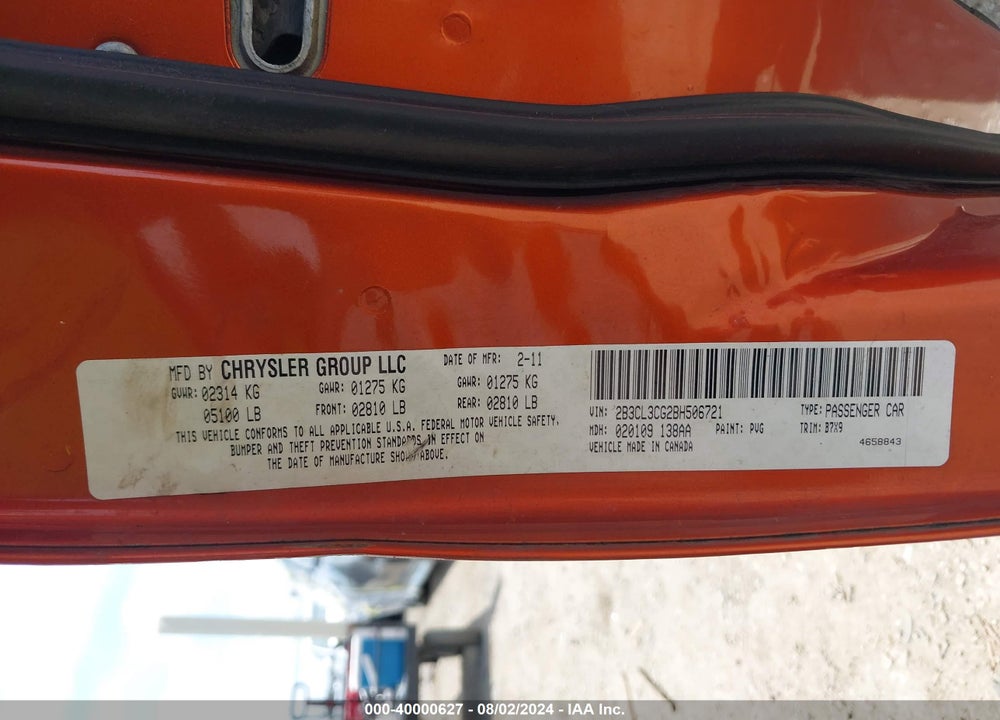 2011 DODGE CHARGER VIN: 2B3CL3CG2BH506721