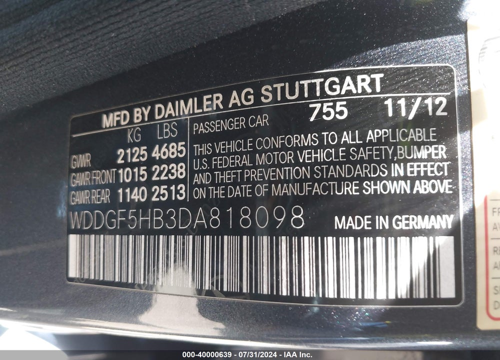 2013 MERCEDES-BENZ C 350 SPORT VIN: WDDGF5HB3DA818098