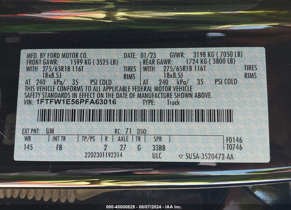2023 FORD F-150 XLT VIN: 1FTFW1E56PFA63016