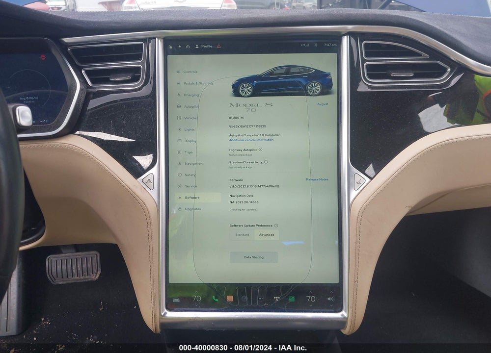 2015 TESLA MODEL S 60/70/85 VIN: 5YJSA1E17FF115525