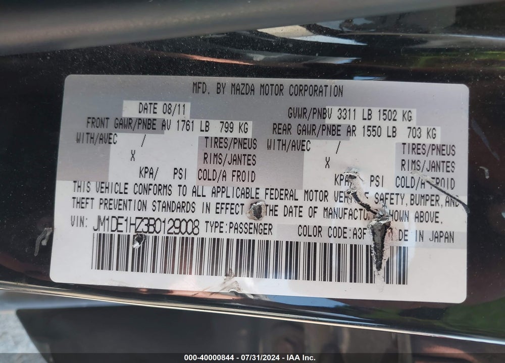 2011 MAZDA 2 SPORT VIN: JM1DE1HZ3B0129008