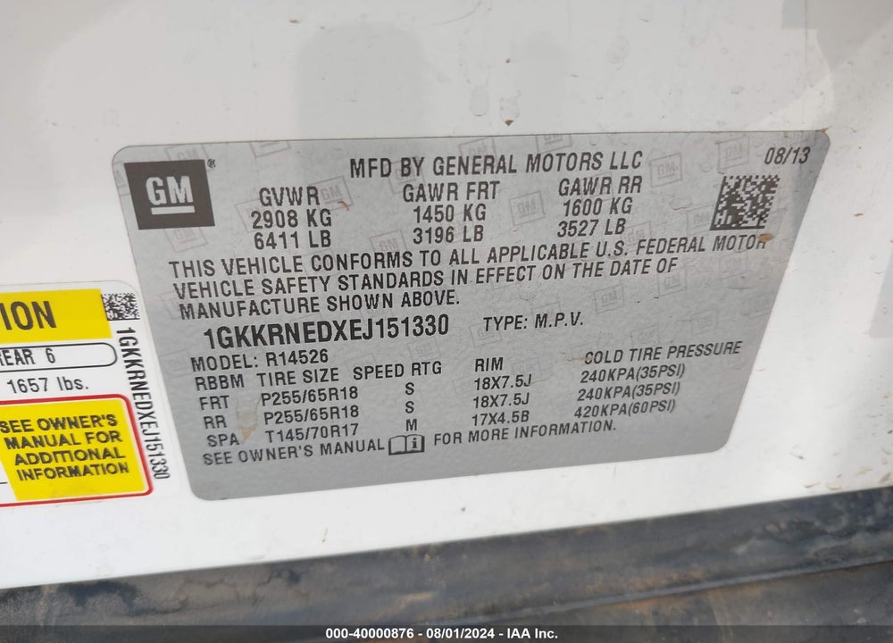 2014 GMC ACADIA SLE-1 VIN: 1GKKRNEDXEJ151330