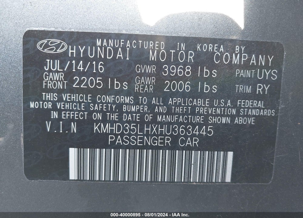 2017 HYUNDAI ELANTRA GT VIN: KMHD35LHXHU363445