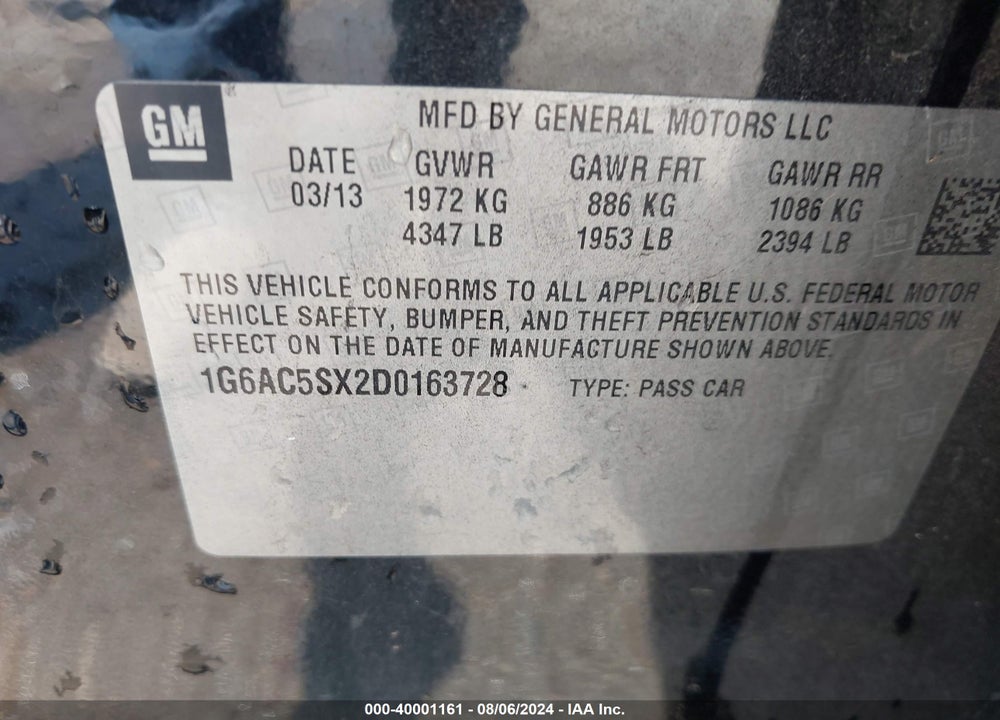 2013 CADILLAC ATS PERFORMANCE VIN: 1G6AC5SX2D0163728