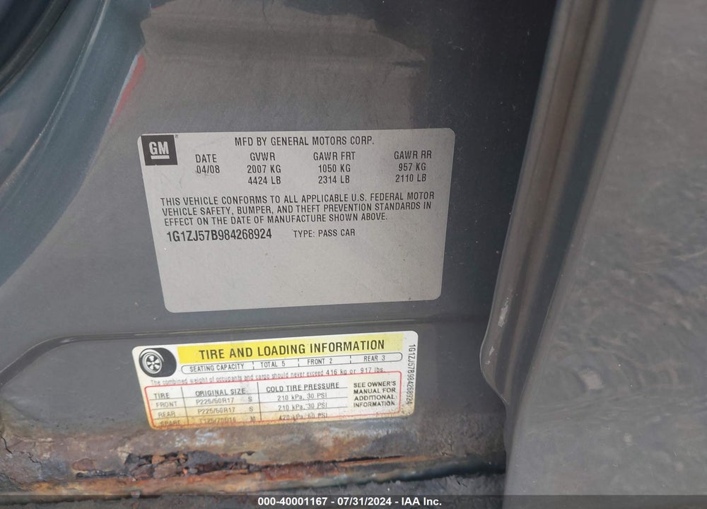 2008 CHEVROLET MALIBU VIN: 1G1ZJ57B984268924